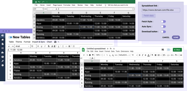 Auto synchronization between Joomla and Google Sheets Yes, you read it right. Link a Google Sheets to a table from Droptables, and you can make an automatic synchronization of the data. It's also possible to run a single import of table data and continue editing your table from Joomla. MORE ABOUT GOOGLE SHEETS