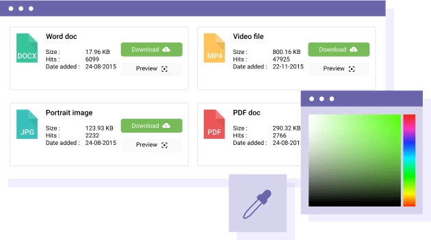The download manager theme that fit your Joomla template Usually when you add an extension to your Joomla website, what follows is an arduous process to apply a design that fits your Joomla template. This won't be the case anymore as you can apply your colors with a color picker and display or hide the file info that you want. Furthermore, the extension comes with the possibility to create an override theme in one click.