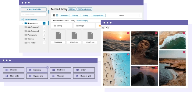 Create WordPress galleries from media folders In addition to the WP Media Folder Gallery addon we've implemented a simple WordPress gallery enhancement. This is features you can apply to WordPress galleries with simple settings like 4 themes (masonry, portfolio, slider and image lightbox), you can also automatically import media folders to WordPress galleries. GALLERY ENHANCEMENT DETAILS