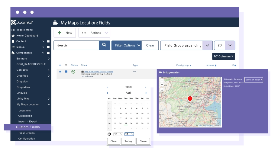 Custom fields for Joomla location search requests Joomla have introduced the possibility to add custom fields and group of fields. My Maps Location offers the possibility to attach them to your locations to display additional information. That's pretty handy is for example you want to add a price to a location or opening hours.
