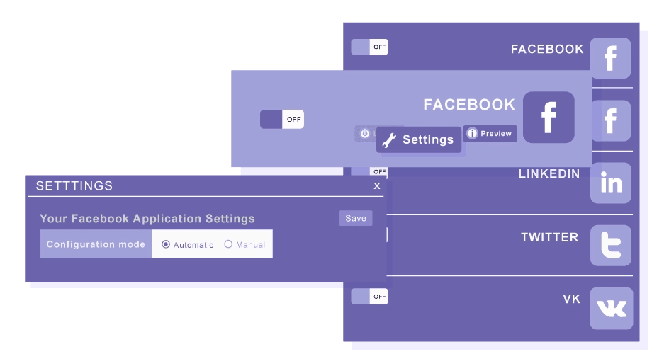 Easy Social Networks Connection For each social network you can use our App with a simple login, just add you credential and you're done! No more complex app creation.