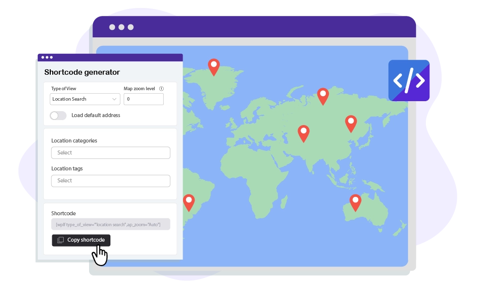 Flexible shortcode generator for locations search, maps, and places Easily integrate Google Maps, store locators, and location searches into any page or post using shortcodes. With WP Location Finder’s built-in shortcode generator, you can seamlessly embed interactive maps, nearby places, and custom store searches anywhere on your WordPress site—no coding required! ✅ Fully customizable shortcodes for location-based searches ✅ Works with any WordPress theme or page layout ✅ Ideal for showcasing multiple store locations dynamically ✅ A fully responsive WordPress store locator plugin Best for : Quick and easy map integration on various pages.