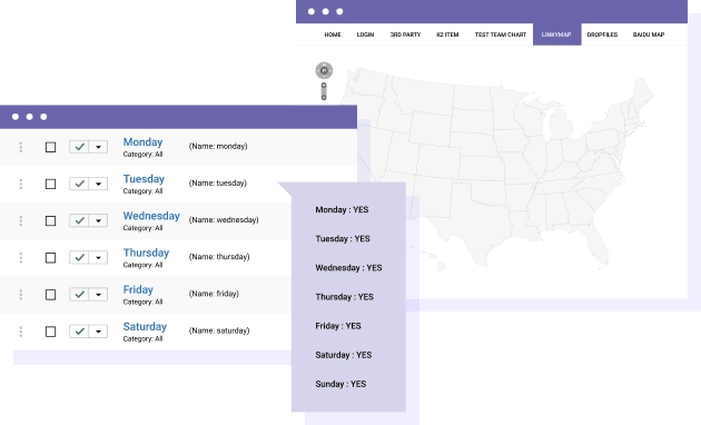 Joomla Custom Fields on Vector Maps Linky Map is working with Joomla native custom fields system. It means you can create custom fields, custom fields groups, and load it above your vector maps.