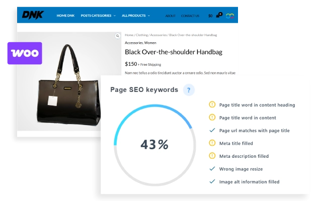 WooCommerce and 3rd party plugins integration If you’re running WooCommerce, using a page builder, or any other custom post type plugin - in fact the majority of the WordPress plugins - WP Meta SEO will work for you! You’ll be able to fill and fix all SEO content right from your WordPress product or custom post type or from the bulk editor. Plus you can import all meta from the Yoast SEO plugin and the All-in-one SEO plugin.