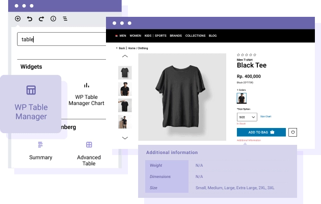 WooCommerce table manager and 3rd party plugins If you’re running a WooCommerce website, using a page builder or the majority of other WordPress plugins in fact - WP Table Manager will work for you! You’ll be able to load your tables anywhere using dedicated integration or shortcode. For example, check integration for Elementor or DIVI page builder.