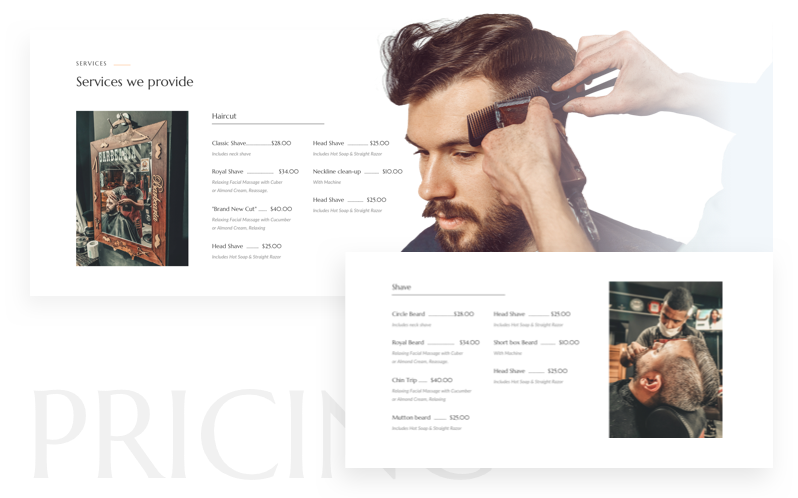 Service Showcasing with Package Pricing List