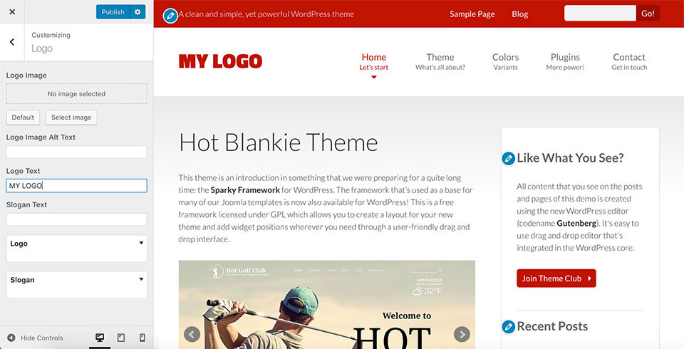 Tons of options are available through the WordPress Customizer. Change the logo, background image, typography, menu, and other aspects of your site, and watch the results of your actions live!
