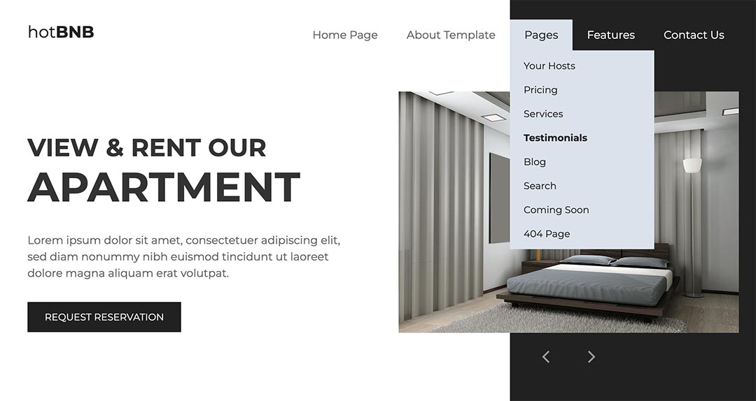 This template includes a responsive drop-down menu with submenu panes. All the settings of the drop-down menu are in the template parameters.\n\nBesides the default menu type, the framework lets you use other menu types, such as an off-canvas menu, mega menu, horizontal menu, and static menu.