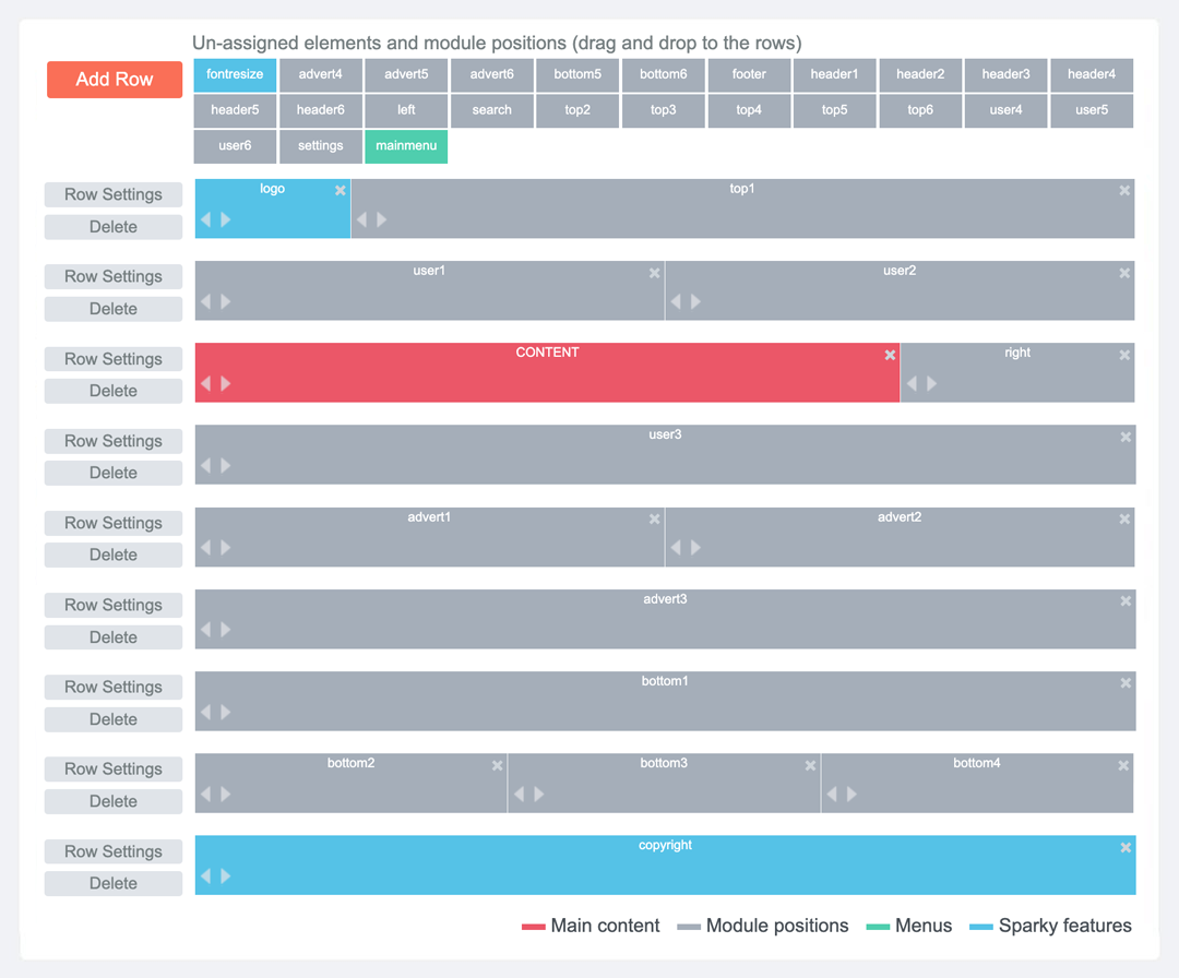 The Sparky Framework is a parent template of the BNB (child) template. At the heart of all our templates is this framework. All of its powers are transferred to the BNB child template. From the simpler changes (like font styling) to the more complex operations (like changes in the layout), everything is done within the framework.\n\nIn the template options, you can use drag-and-drop Layout Builder to adjust or add more module positions. The framework also lets you select Google fonts, and change all the colors, menus, logo images, and more without hassle. Based on your settings, the framework creates static CSS and Javascript files for faster loading.