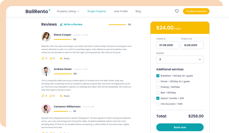 dynamic reviews for vacation rental marketplace