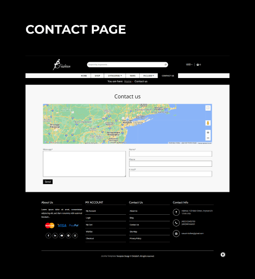 fashion store website template contact page
