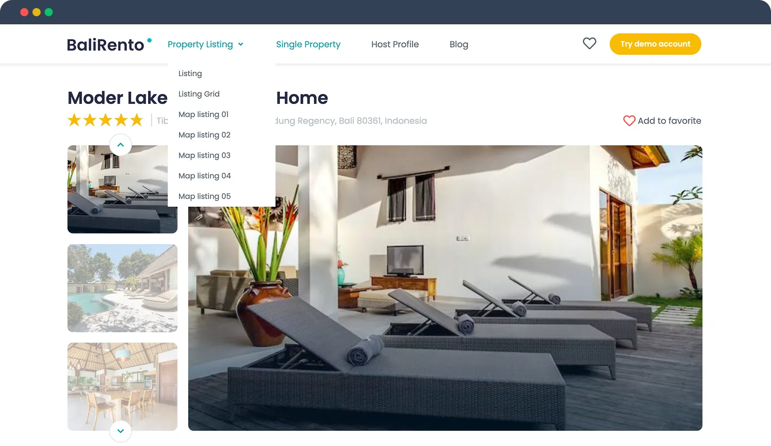horizontal menu for vacation rental template