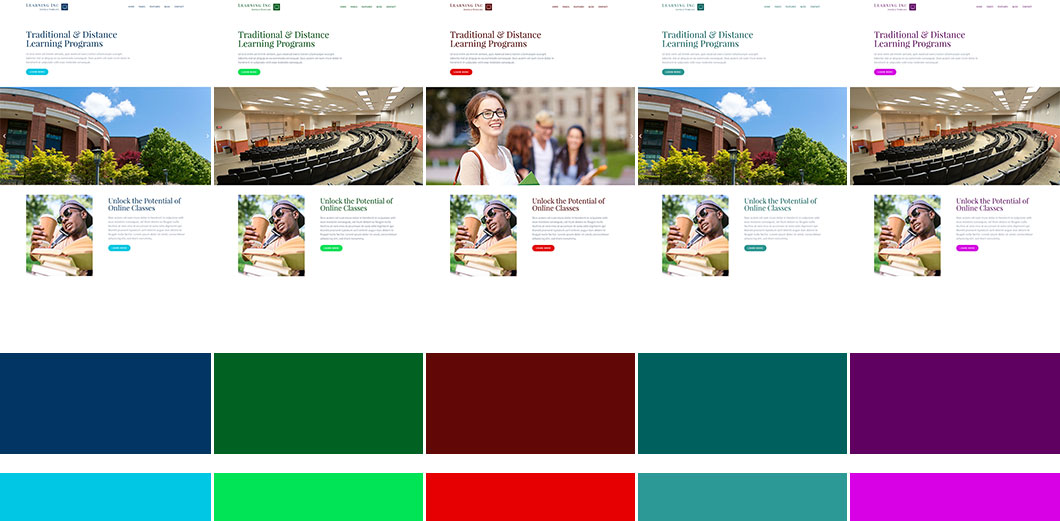 The Hot Learning template is available in 5 color schemes. You can also create your own color schemes through the template framework. All the colors are easily editable with the handy color pickers.