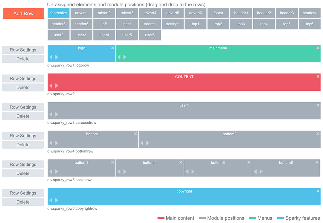 The backend of the Hot Marketing Agency template is based on the Sparky Framework. Using a drag and drop technology you can edit all template elements (module positions, menus, special features, etc.) and fine-tune the template's settings, change font styles (800+ Google fonts are available), colors, etc.