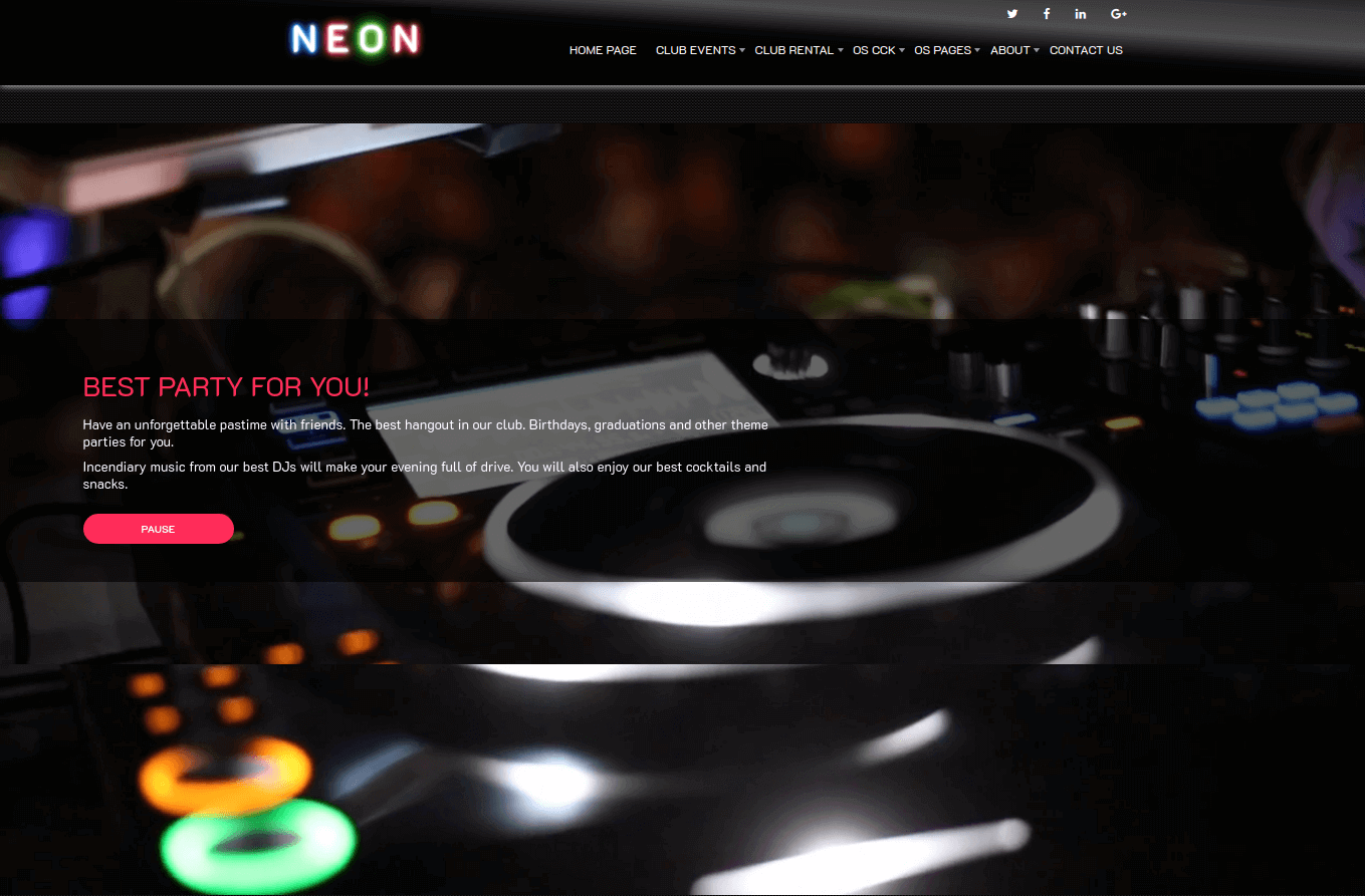 Club Website Template home menu