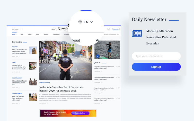 Multilingual Support and Newsletter Subscription Options
