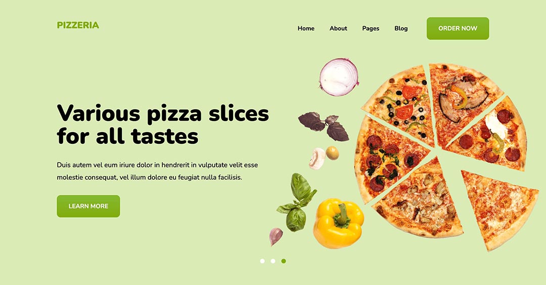 This mobile-friendly Joomla module rotates slides (scroll or fade) that may contain text and images.\n\nAlthough this template uses some big images of pizzas, the carousel is well optimized for mobile phones. While it shows the text over the images on the big screens, the text is separated from the images on small screens. Therefore, the best text readability is combined with the best visibility of the images in their original scale.