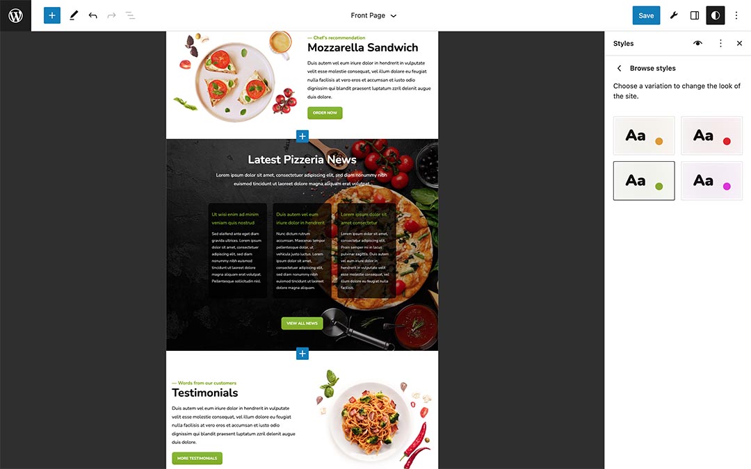 Four different color styles are included in this theme. Besides the original color style, additional styles are included as JSON files in the theme, so you change the theme style from the Site Editor. The changes will be applied automatically throughout the site.\n\nAdditionally, you can customize the colors and create your own color sets from the same place. Match your brand colors with the theme colors in just a few clicks.