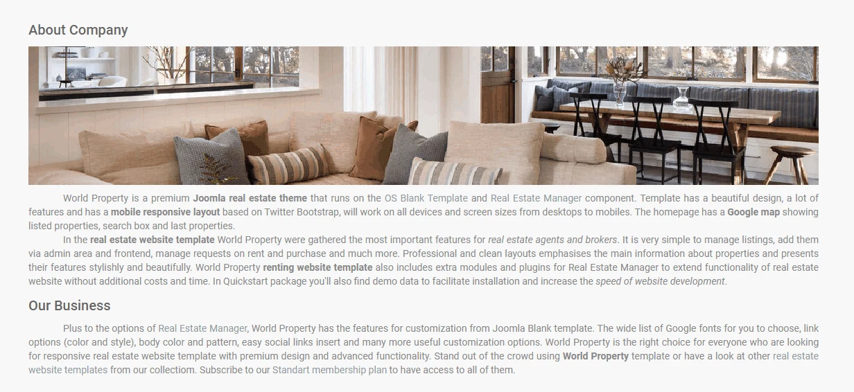 property joomla template about