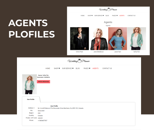 wedding planner website template agent profiles